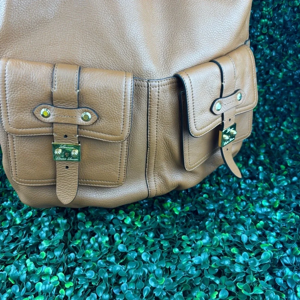LAUREN RALPH LAUREN TAN LEATHER TWO POCKET HOBO BAG